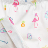 Памучен къс панталон с фламинго за бебе, бял Benetton 234272 2