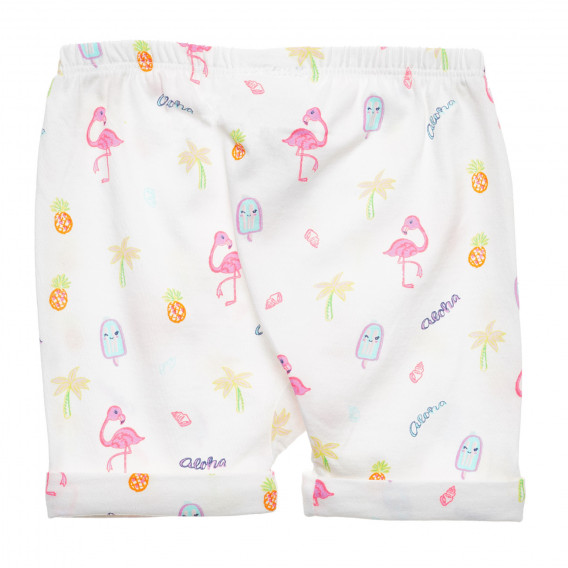 Памучен къс панталон с фламинго за бебе, бял Benetton 234273 4