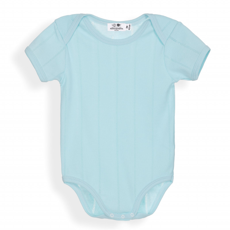 Памучно боди с къс ръкав и декоративни кантове за бебе момче, светло синьо  234357