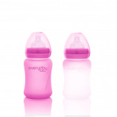 Стъклено шише с променящ се цвят при топлина, биберон 1 капка, 0+ месеца, 150 мл, цвят: розов Everyday baby 234616 2