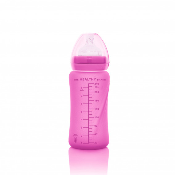 Стъклено шише с променящ се цвят при топлина, биберон 2 капки, 3+ месеца, 240 мл, цвят: розов Everyday baby 234648 5