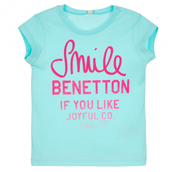 Памучна тениска за момиче синя Benetton 234944 