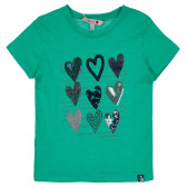 Блуза с къс ръкав и апликация на сърца за момиче и син цвят Boboli 235004 