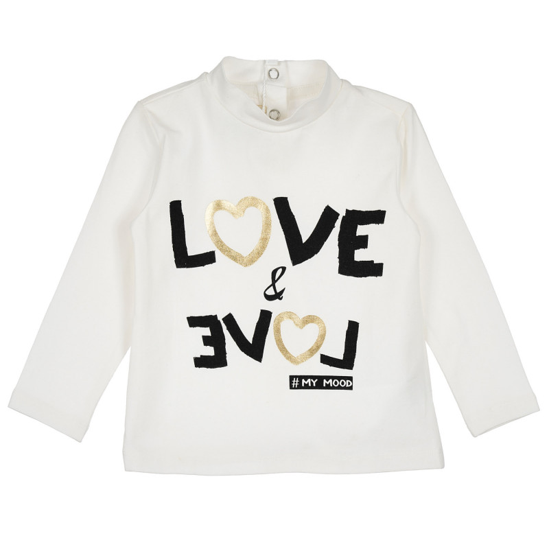 Памучна блуза с дълъг ръкав и надпис "Love" за момиче екрю  235384