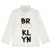 Памучна блуза с дълъг ръкав и надпис "Brooklyn" за момиче екрю Chicco 235388 