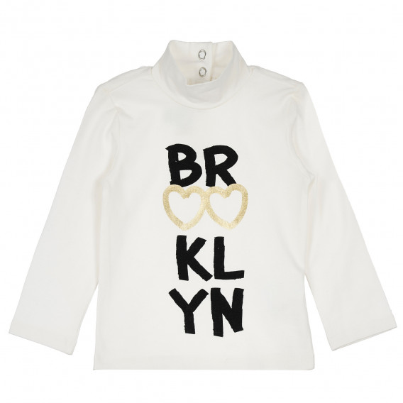 Памучна блуза с дълъг ръкав и надпис "Brooklyn" за момиче екрю Chicco 235388 