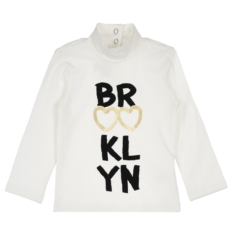 Памучна блуза с дълъг ръкав и надпис "Brooklyn" за момиче екрю  235388