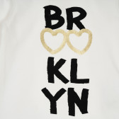 Памучна блуза с дълъг ръкав и надпис "Brooklyn" за момиче екрю Chicco 235390 3