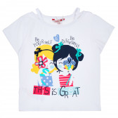 Тениска с широко деколте и презрамки и весела картинка в предната част за момиче Boboli 235484 