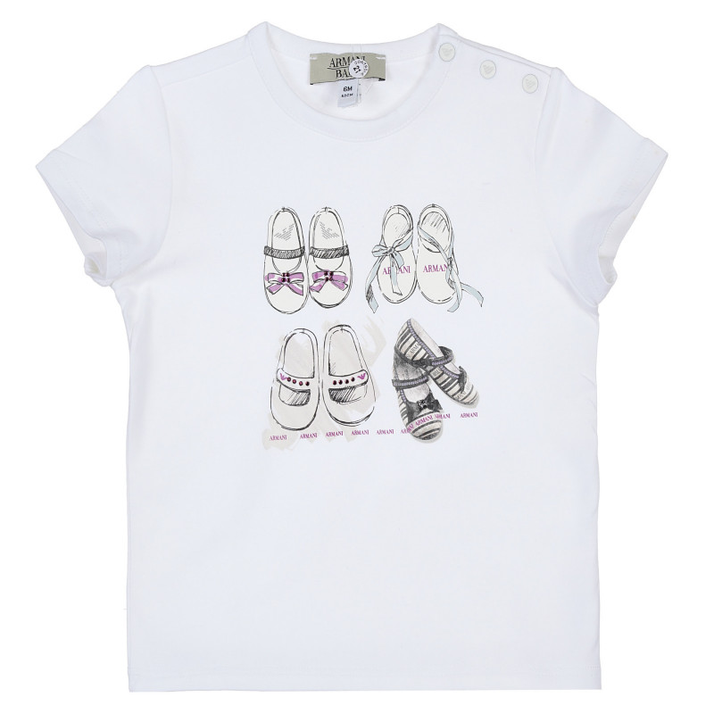 Памучна блуза с къс ръкав и щампа на обувки за бебе момиче   235603