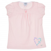 Розова памучна блуза с къс ръкав и сърчице за момиче Armani 235607 