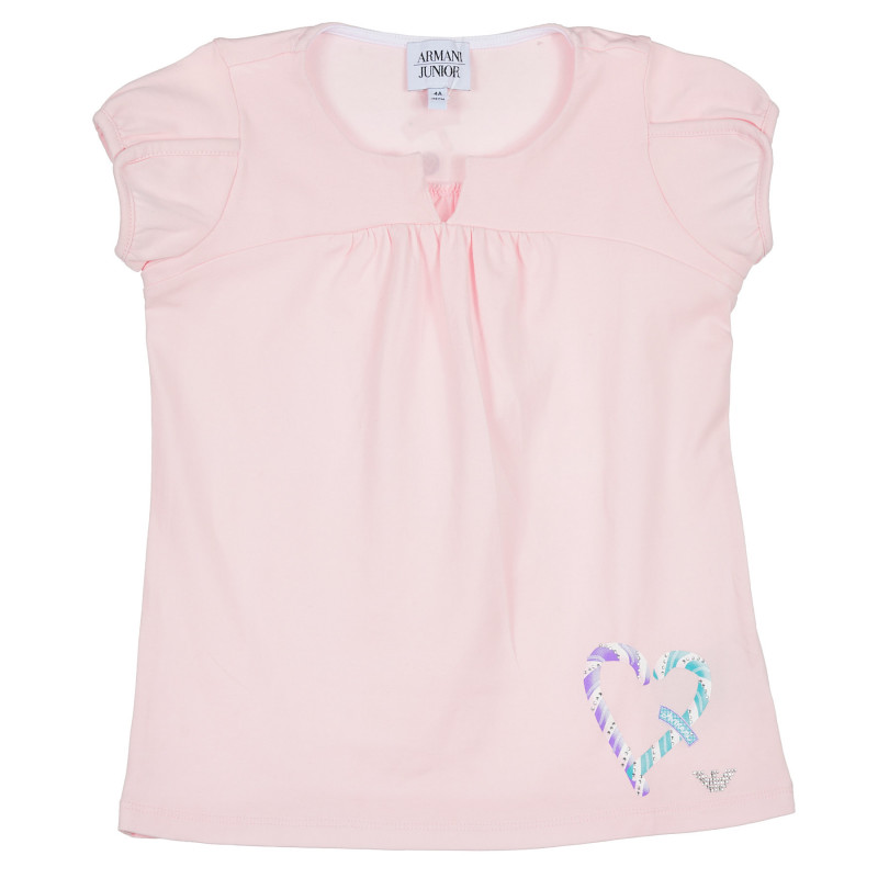 Розова памучна блуза с къс ръкав и сърчице за момиче  235607