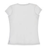Памучна бяла блуза с къс ръкав-крилце и надпис за момиче Armani 235612 2