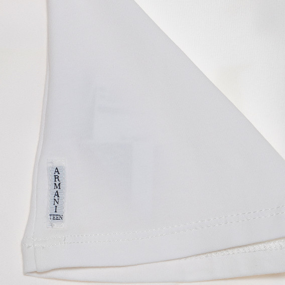 Памучна бяла блуза с къс ръкав-крилце и надпис за момиче Armani 235613 3
