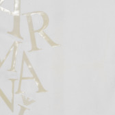 Памучна бяла блуза с къс ръкав-крилце и надпис за момиче Armani 235614 4