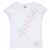 Памучна блуза Armani с къс ръкав-крилце и щампа на марката за момиче Armani 235629 
