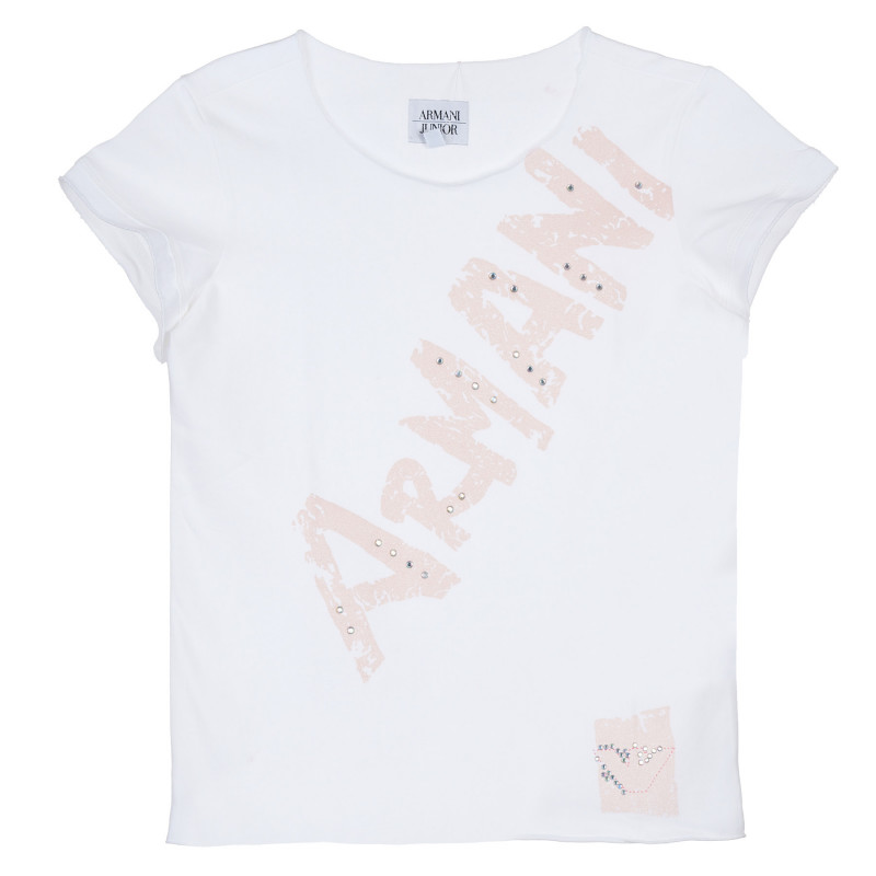 Памучна блуза Armani с къс ръкав-крилце и щампа на марката за момиче  235629