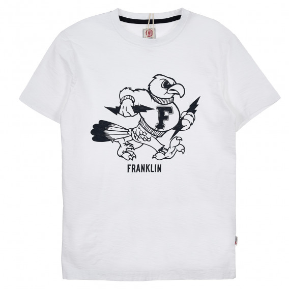памучна тениска с принт за момче, бяла Franklin & Marshall 235800 