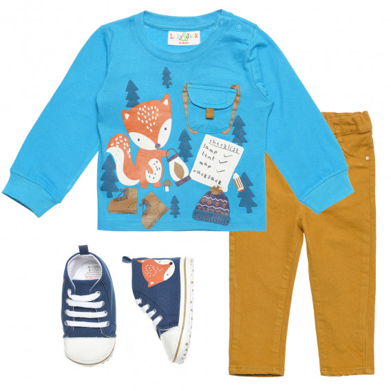Комплект за момче с блуза, дънки и обувки с картинка на лисица LILY AND JACK 235901 