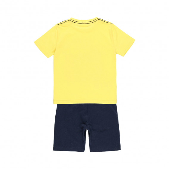 Памучен комплект тениска и къси панталони в жълто и синьо Boboli 235933 2