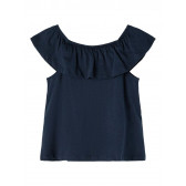Блуза от органичен памук без ръкави с къдрички, тъмно синя Name it 236102 