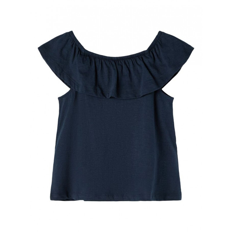 Блуза от органичен памук без ръкави с къдрички, тъмно синя  236102