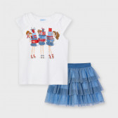Комплект тениска с пола в бяло и синьо Mayoral 236212 