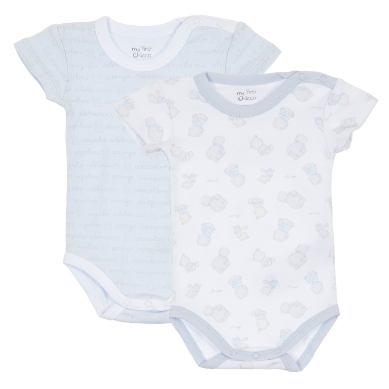 Комплект бодита с къс ръкав за бебе, светлосиньо и бяло с принт  236256