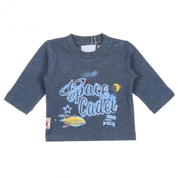 Памучна блуза с дълъг ръкав и надпис за бебе за момче синя Chicco 236262 