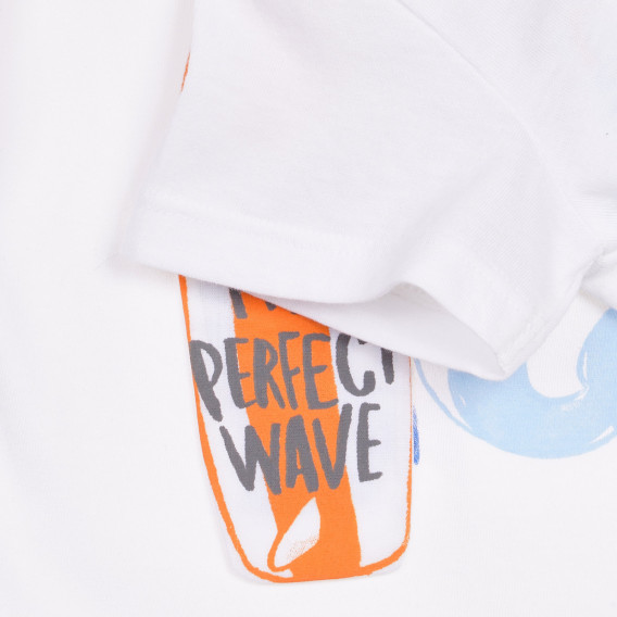 Памучна тениска с щампа акула за бебе, бяла Benetton 236357 3