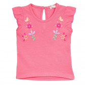 Памучна тениска апликация на цветя за бебе, розова Benetton 236367 