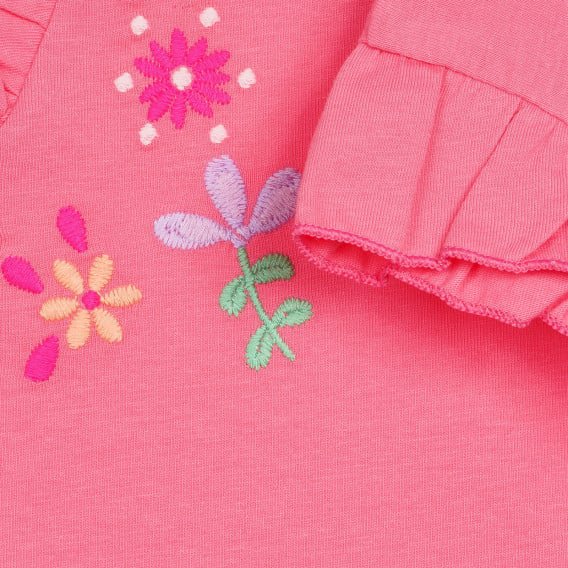 Памучна тениска апликация на цветя за бебе, розова Benetton 236369 3