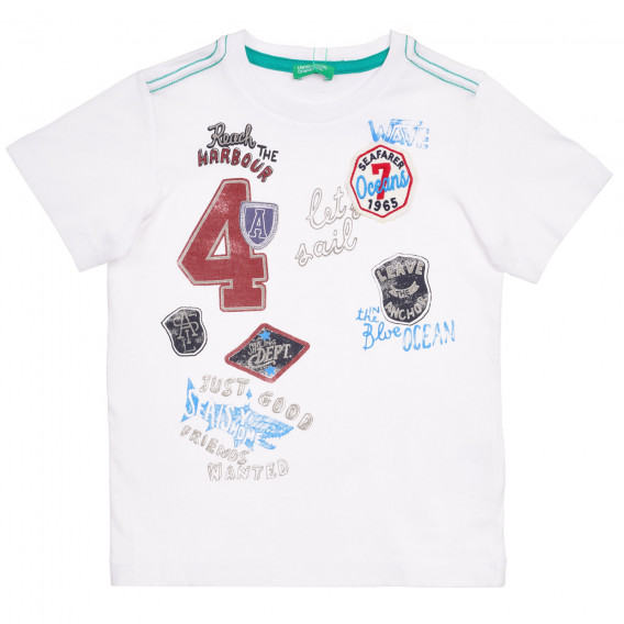 Памучна тениска с графичен принт за бебе, бяла Benetton 236387 