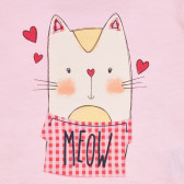 Памучна тениска с щампа на котка с шал за бебе, розова Benetton 236392 2