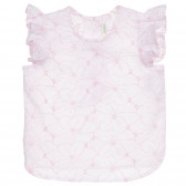 Памучна блуза без ръкави с флорална бродерия за бебе, бяла Benetton 236395 