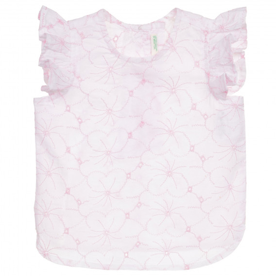 Памучна блуза без ръкави с флорална бродерия за бебе, бяла Benetton 236395 
