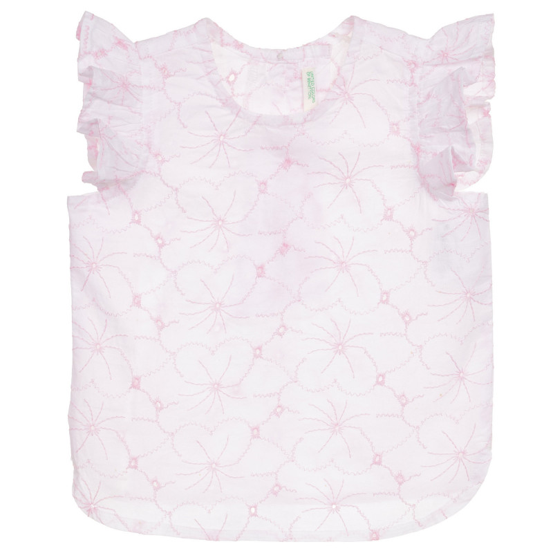 Памучна блуза без ръкави с флорална бродерия за бебе, бяла  236395