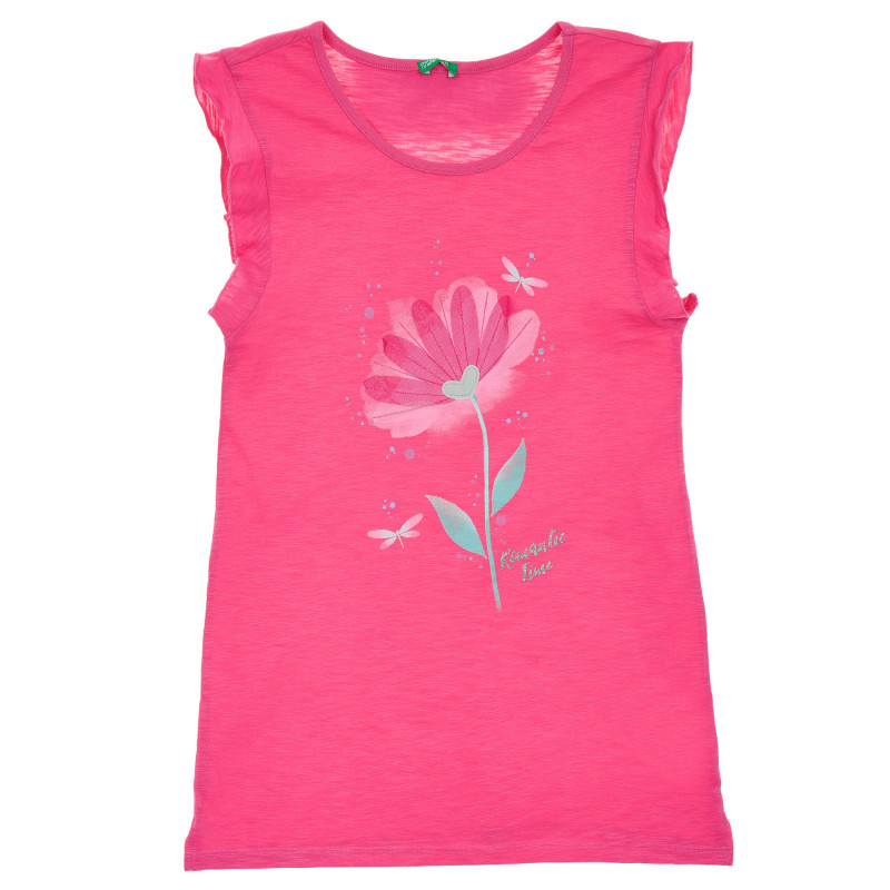 Памучна тениска с апликация цвете, розова  236411