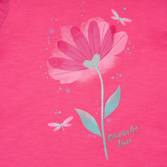 Памучна тениска с апликация цвете, розова Benetton 236412 2