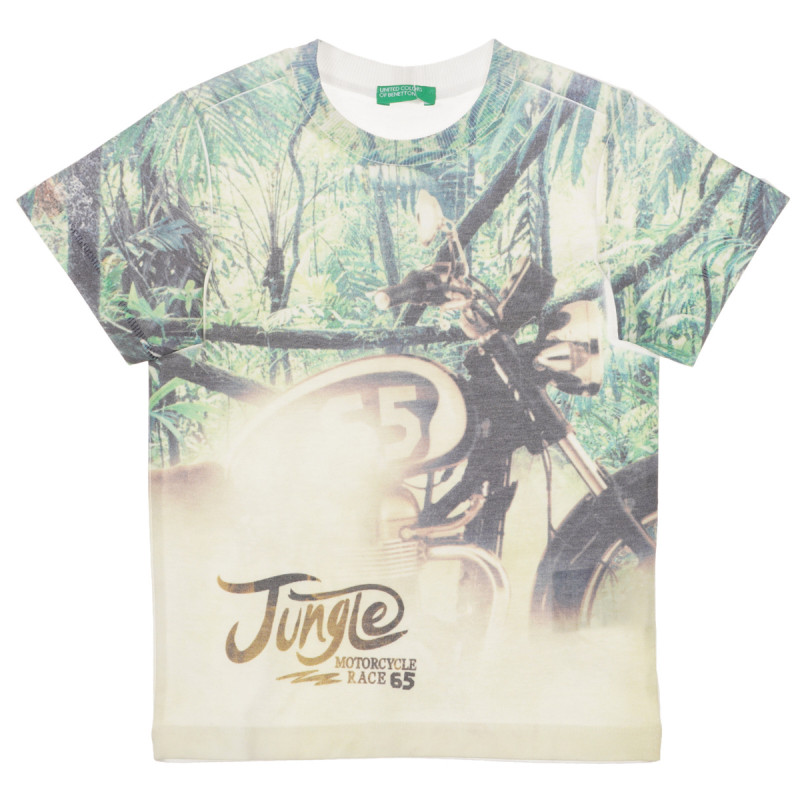 Тениска с щампа на мотор в джунглата, бяла  236431
