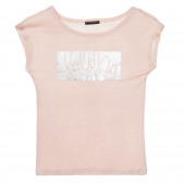 Тениска с щампа в сребристо и надпис, светло розова Sisley 236479 