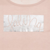 Тениска с щампа в сребристо и надпис, светло розова Sisley 236480 2