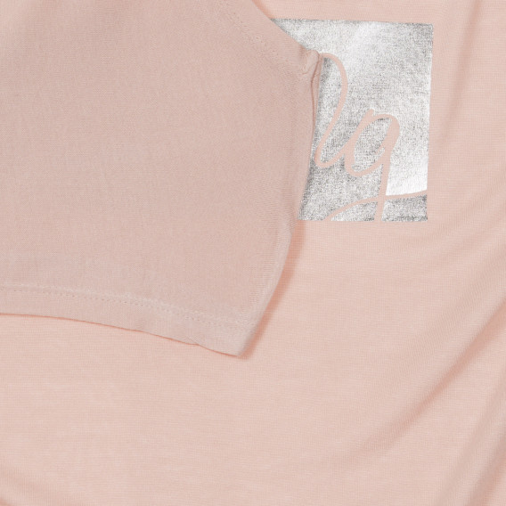 Тениска с щампа в сребристо и надпис, светло розова Sisley 236481 3