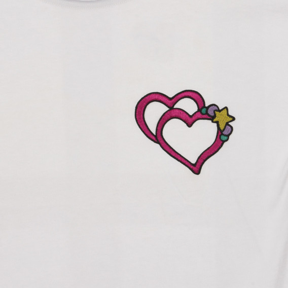 Памучна тениска с апликация на сърца, бяла Benetton 236483 2