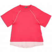 Памучна блуза с светло розови акценти, червена Benetton 236494 