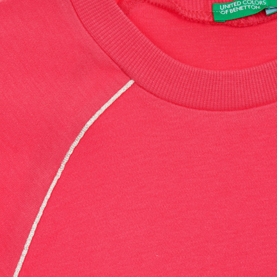 Памучна блуза с светло розови акценти, червена Benetton 236496 3