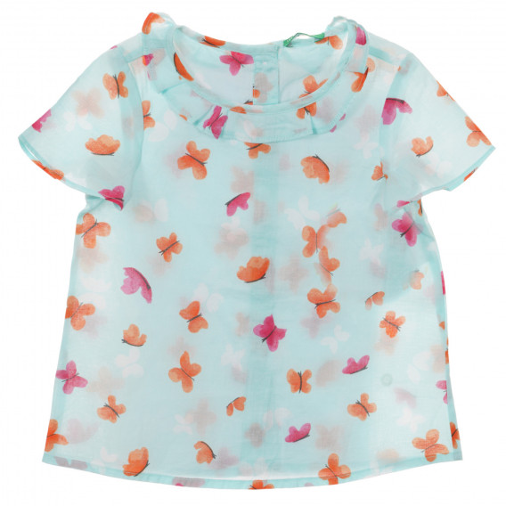 Памучна блуза с принт на пеперуди за бебе, светло синя Benetton 236518 