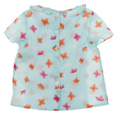 Памучна блуза с принт на пеперуди за бебе, светло синя Benetton 236521 4