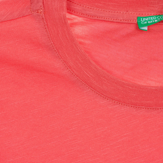 Памучна тениска с апликация, розова Benetton 236524 3