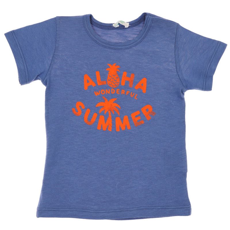 Памучна тениска с щампа и надпис за бебе, синя  236526